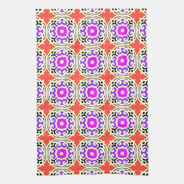 Ethnic Pattern with Moroccan Motifs Tea Towel (Vertical)