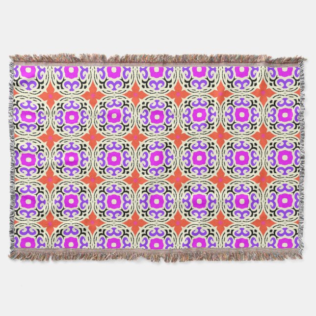 Ethnic Pattern with Moroccan Motifs Throw Blanket (Front)