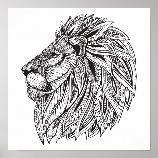 Ethnic Patterned Lion Head 2 Poster (Front)
