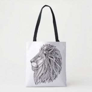 Ethnic Patterned Lion Head 2 Tote Bag