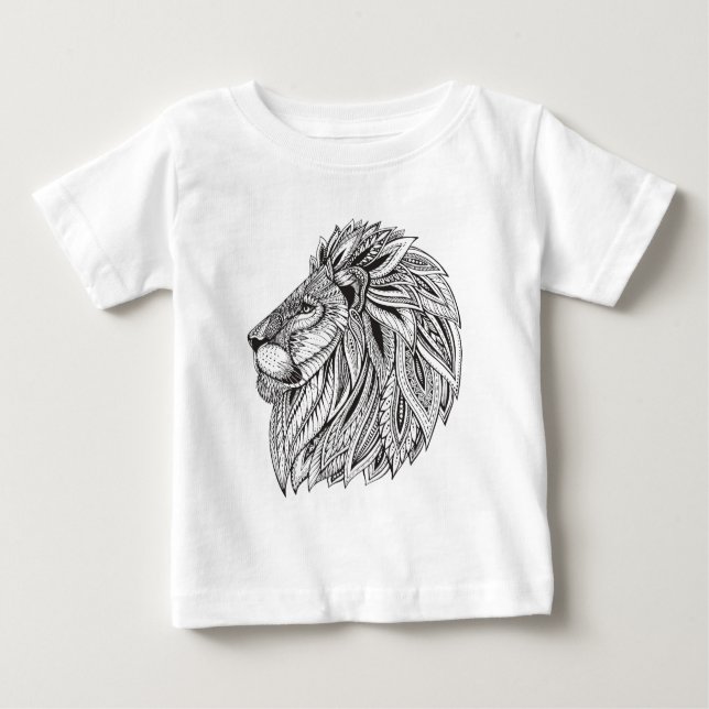 Ethnic Patterned Lion Head Baby T-Shirt (Front)