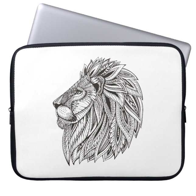 Ethnic Patterned Lion Head Laptop Sleeve (Front)