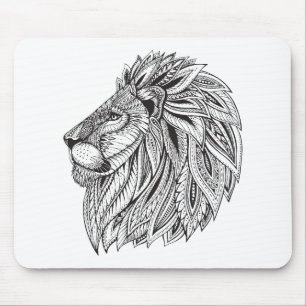Ethnic Patterned Lion Head Mouse Pad