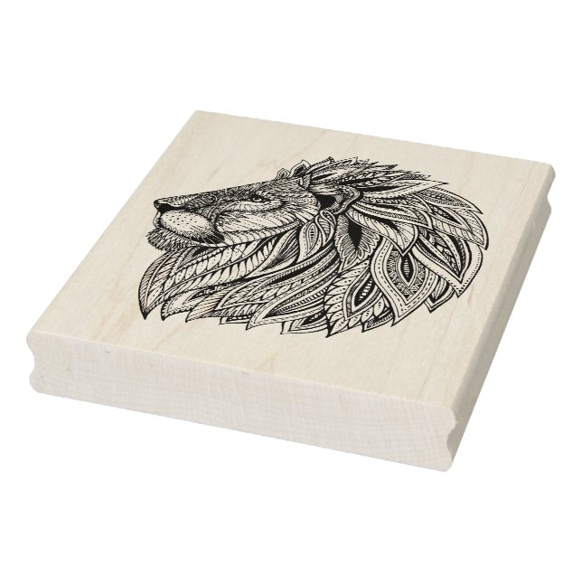 Ethnic Patterned Lion Head Rubber Stamp (Stamp)