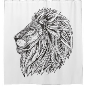 Ethnic Patterned Lion Head Shower Curtain