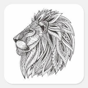 Ethnic Patterned Lion Head Square Sticker