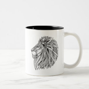 Ethnic Patterned Lion Head Two-Tone Coffee Mug