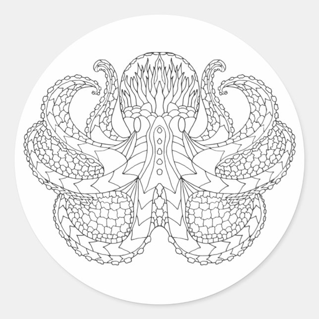 Ethnic Patterned Octopus Classic Round Sticker (Front)