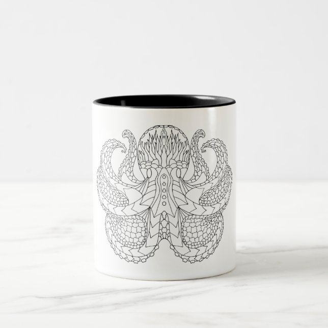 Ethnic Patterned Octopus Two-Tone Coffee Mug (Center)