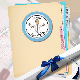 Ethnic Physician Doctor PA Funny Blue Graduation  Classic Round Sticker