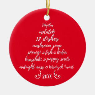 Ethnic Polish Christmas Tree Wigilia Red White Ceramic Ornament