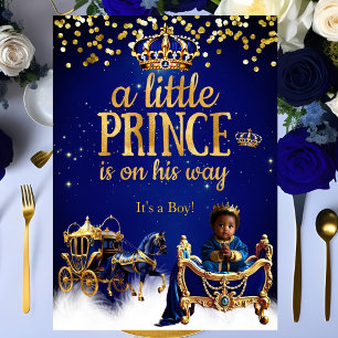 Ethnic Prince Baby Shower Blue Gold Carriage Invitation