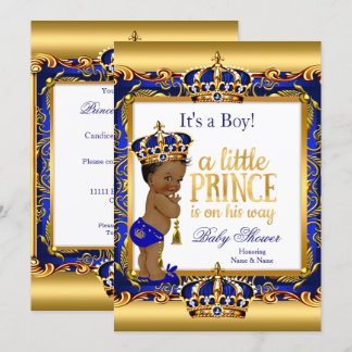 Ethnic Prince Baby Shower Blue Ornate Gold Invitation