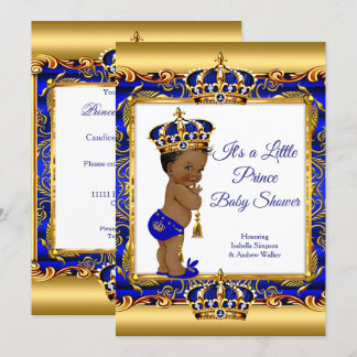 Ethnic Prince Boy Baby Shower Blue Ornate Gold Invitation