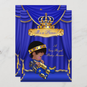 Ethnic Prince Boy Baby Shower Royal Blue Drapes Invitation