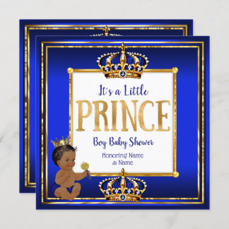Ethnic Prince Boy Baby Shower Royal Blue Gold Invitation