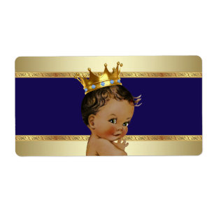 Ethnic Prince Boy Baby Shower Water Bottle Label