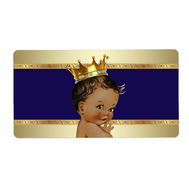 Ethnic Prince Boy Baby Shower Water Bottle Label (Front)