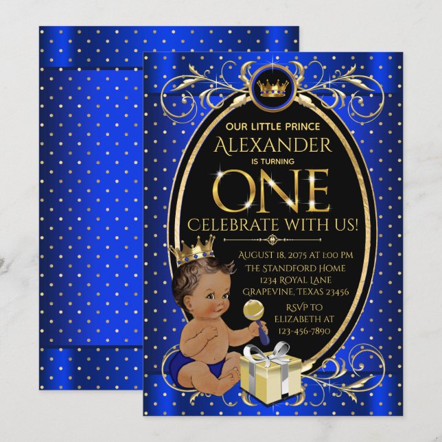 Ethnic Prince First Birthday Party Invitation (Front/Back)