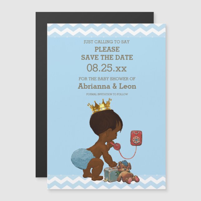 Ethnic Prince on Phone Save The Date Grey Blue Magnetic Invitation (Front/Back)
