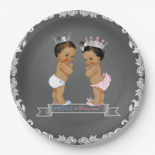 Ethnic Prince Princess Chalk Baby Shower Paper Plate