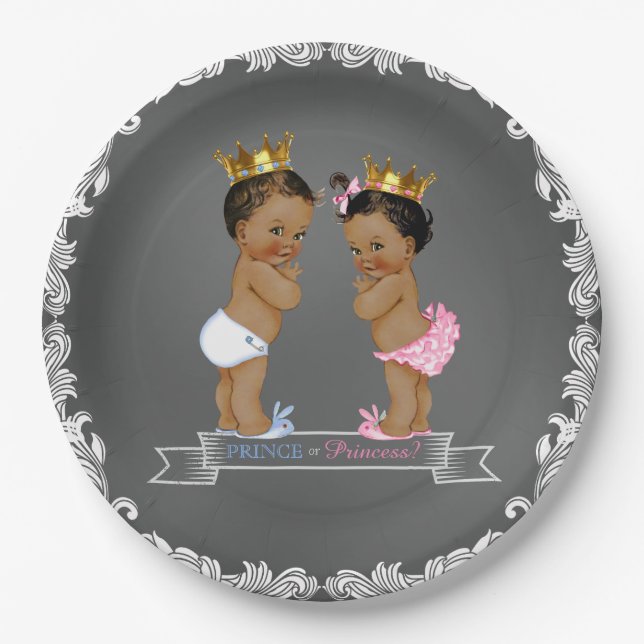 Ethnic Prince Princess Chalkboard Baby Shower Paper Plate (Front)