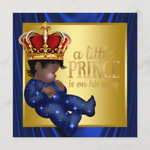 Ethnic Prince Royal Blue Crown Baby Shower Invitation