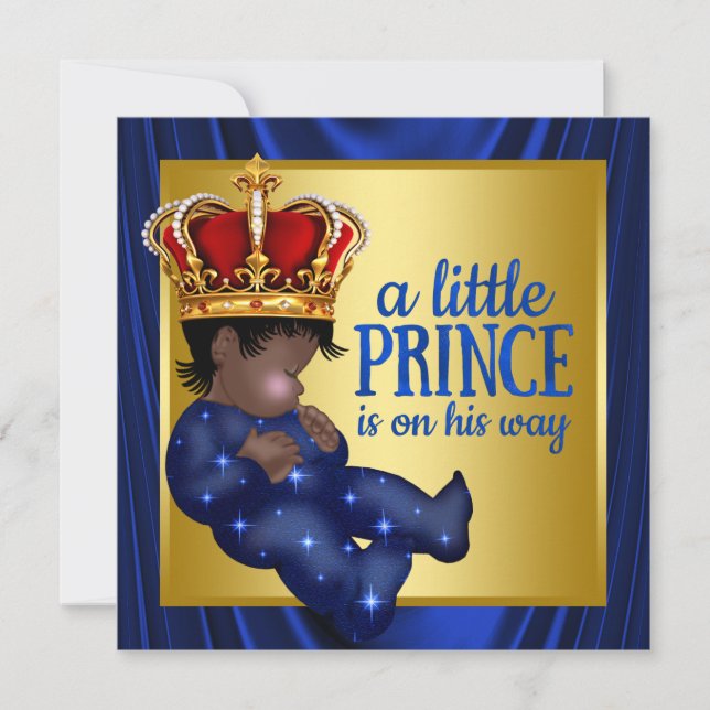 Ethnic Prince Royal Blue Crown Baby Shower Invitation (Front)