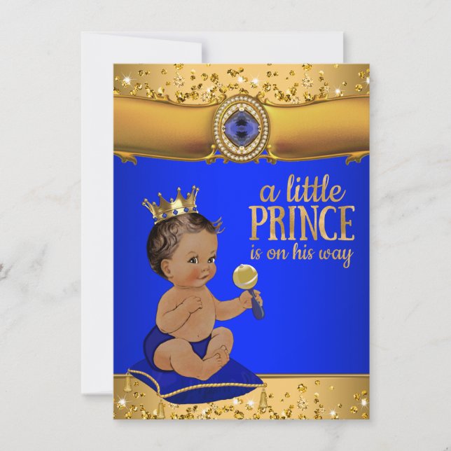 Ethnic Prince Royal Blue Gold Prince Baby Shower Invitation (Front)