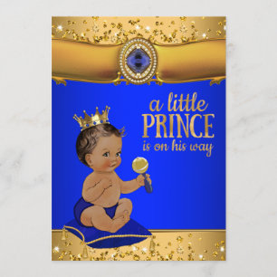 Ethnic Prince Royal Blue Gold Prince Baby Shower Invitation