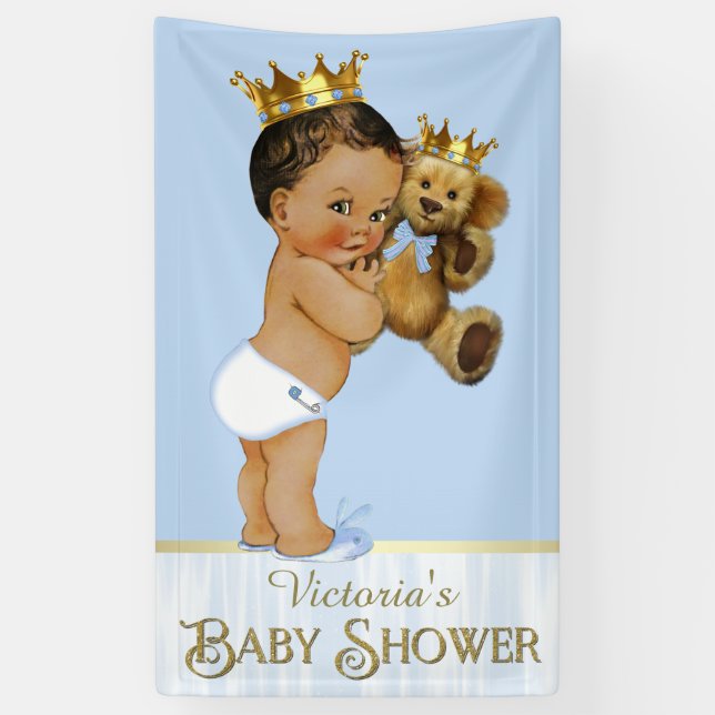 Ethnic Prince Teddy Bear Baby Shower Banner (Vertical)