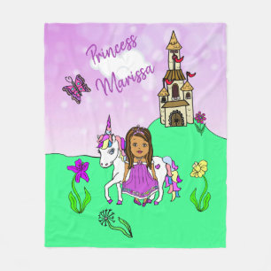 Ethnic Princess and Unicorn Personalised Fleece Blanket