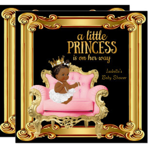 Ethnic Princess Baby Shower Black Pink Gold Chair Invitation