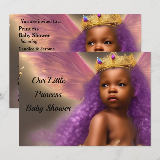 Ethnic Princess Baby Shower butterfly purple 2 Invitation (Front/Back)