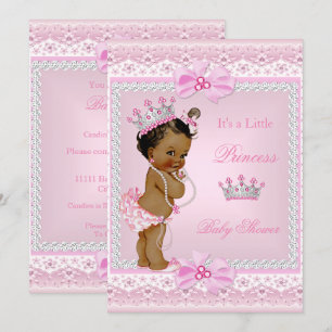 Ethnic Princess Baby Shower Girl Pink Pearls Tiara Invitation