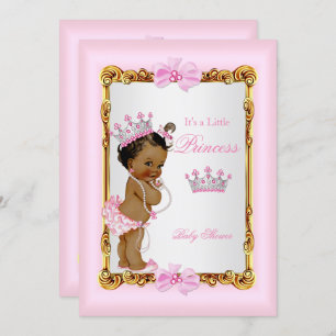 Ethnic Princess Baby Shower Gold Pink Pearls Tiara Invitation