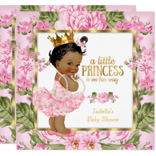 Ethnic Princess Baby Shower Pink Gold Rose Floral Invitation
