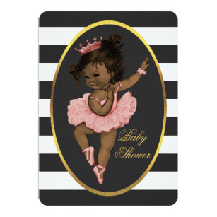 Ethnic Princess Ballerina Baby Black White Stripes Invitation