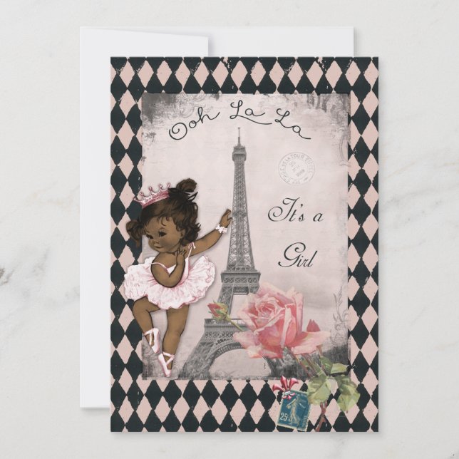 Ethnic Princess Ballerina Eiffel Tower Baby Shower Invitation (Front)