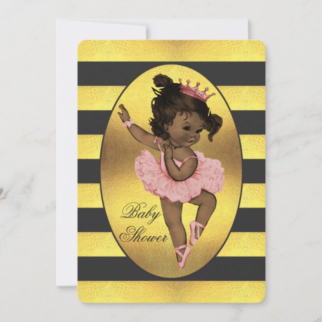 Ethnic Princess Ballerina Gold Stripes Baby Shower Invitation (Front)