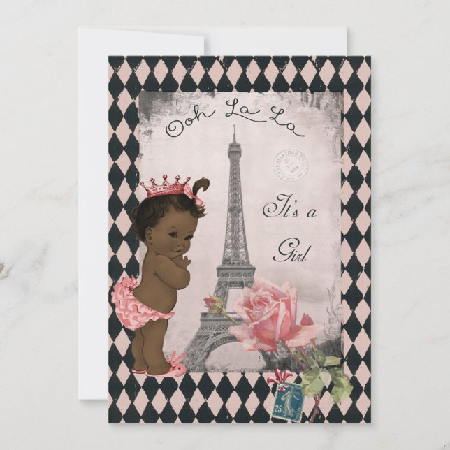 Ethnic Princess Eiffel Tower Rose Baby Shower Invitation (Front)