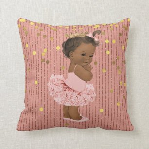 Ethnic Princess in Tutu Faux Gold Confetti Glitter Cushion