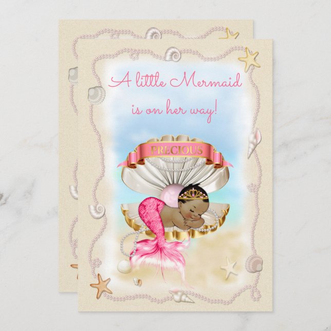Ethnic Princess Mermaid Clam Shell Baby Shower Invitation (Front/Back)