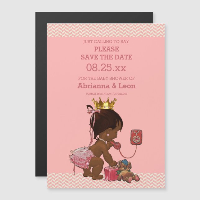 Ethnic Princess on Phone Save The Date Chevrons Magnetic Invitation (Front/Back)