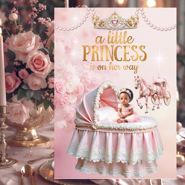 Ethnic Princess Pink Baby Shower Carriage Bassinet Invitation (Creator Uploaded)