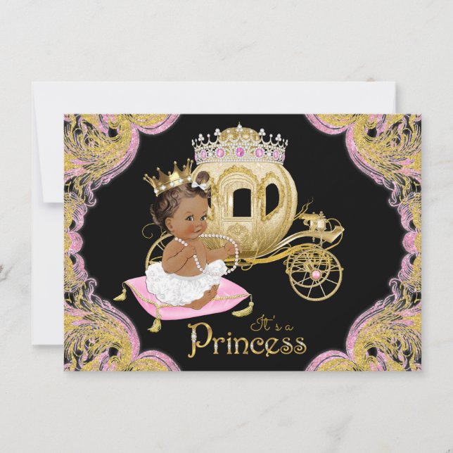Ethnic Princess Pink Black Baby Shower Invitations (Front)