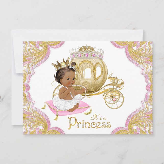 Ethnic Princess Pink Gold Baby Shower Invitations (Front)