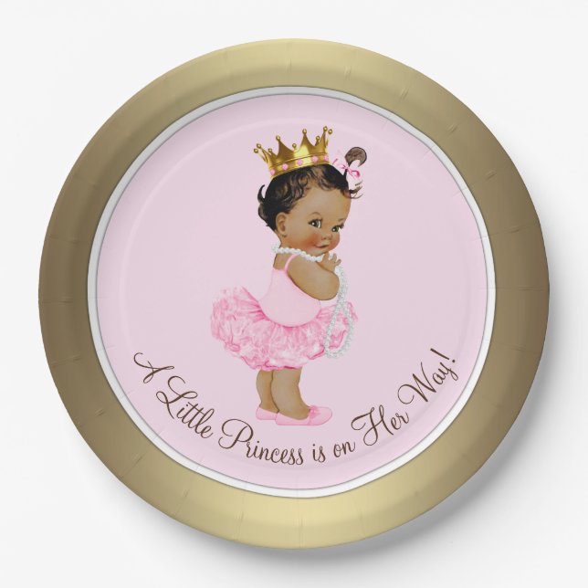 Ethnic Princess Pink Gold Baby Shower Paper Plate (Front)