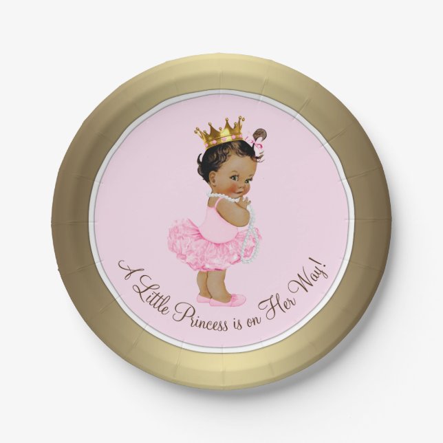 Ethnic Princess Pink Gold Baby Shower Paper Plate (Front)