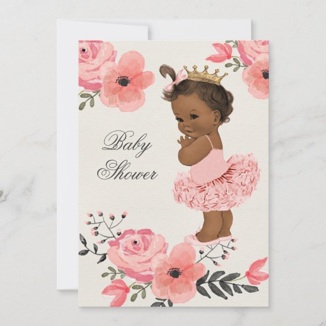 Ethnic Princess Tutu Floral Watercolor Baby Shower Invitation (Front)